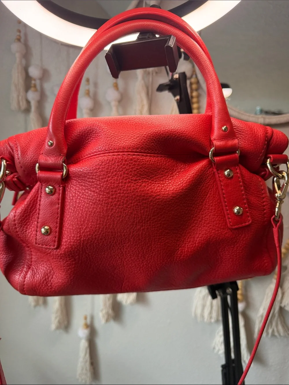kate spade Red Leather Satchel with Gold-Tone Hardware